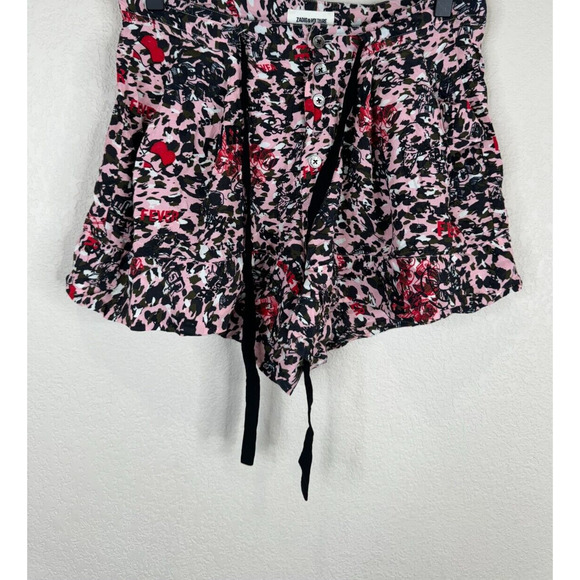 Zadig & Voltaire Sing Leo Ohtaké Shorts Size 34 Pink Leopard-Print 3" Drawstring - Picture 1 of 16